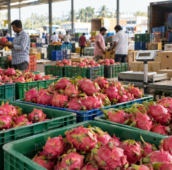 Dragon fruit market and buyers in Bengaluru, Karnataka